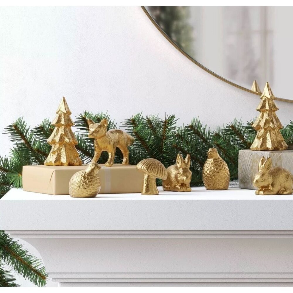 Target 8pk Christmas Poly Figural Decor Set Birds/Bunny/Trees Gold Wondershop™